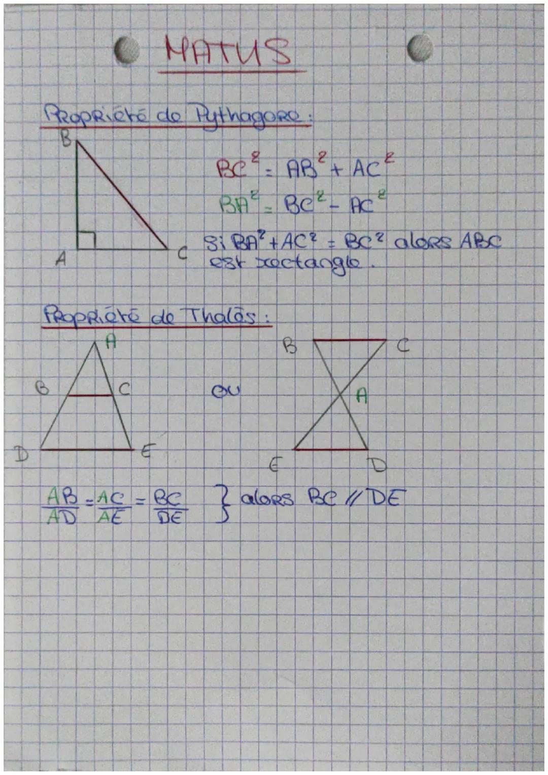 # MATUS

Propriété de Pythagore:
B


A C

$BC^2 = AB^2 + AC^2$
$BA^2 = BC^2 - AC^2$
Si $BA^2 + AC^2 = BC^2$ alors ABC
est xectangle

Proprié