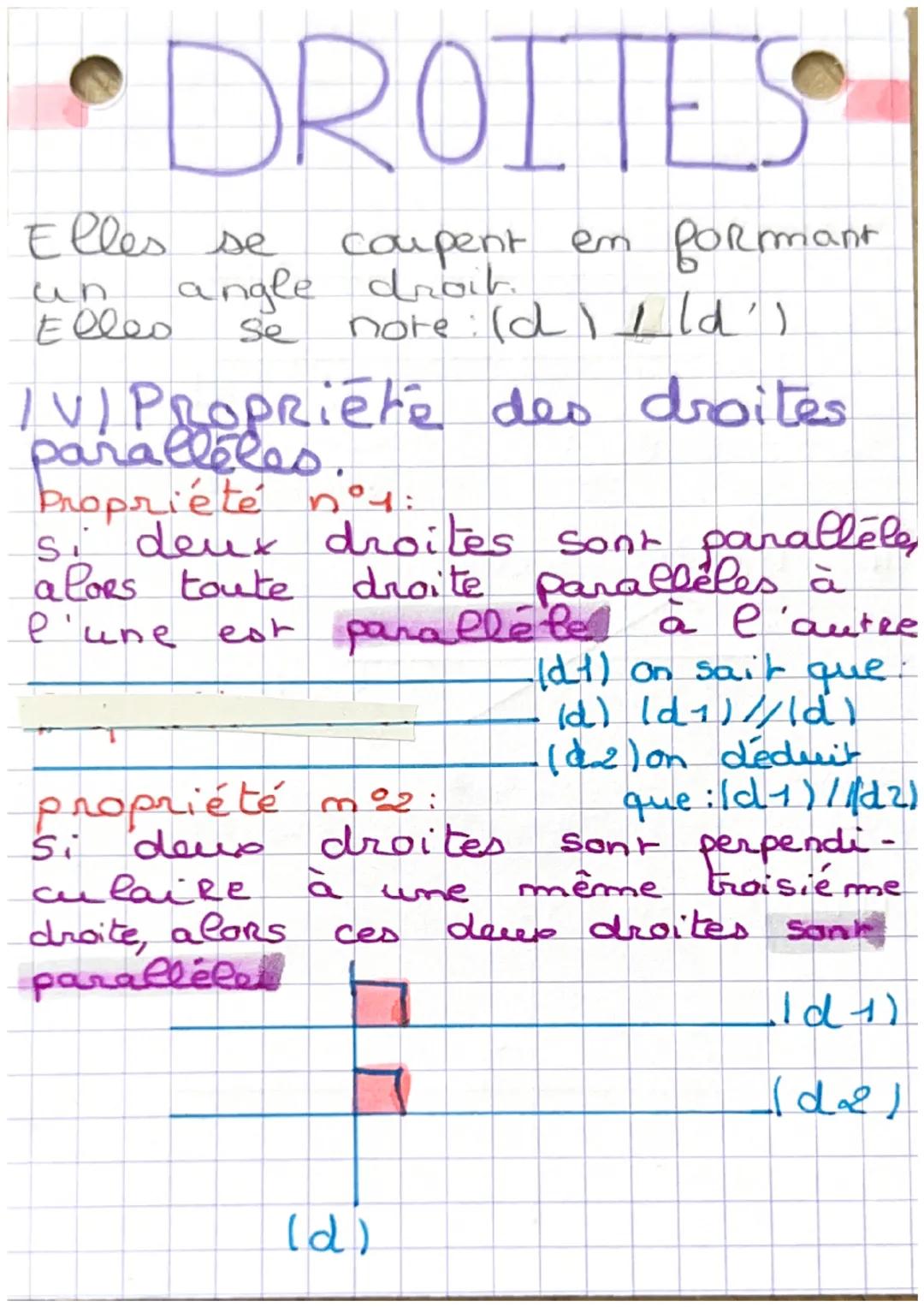 •DROITES
1 droites parallèles. (d)
Elles me
Ellos
se
(d)
se coupent, Jamais
note =
il) Droites secantes
(d)
Elles
se
coupent en un point
· P