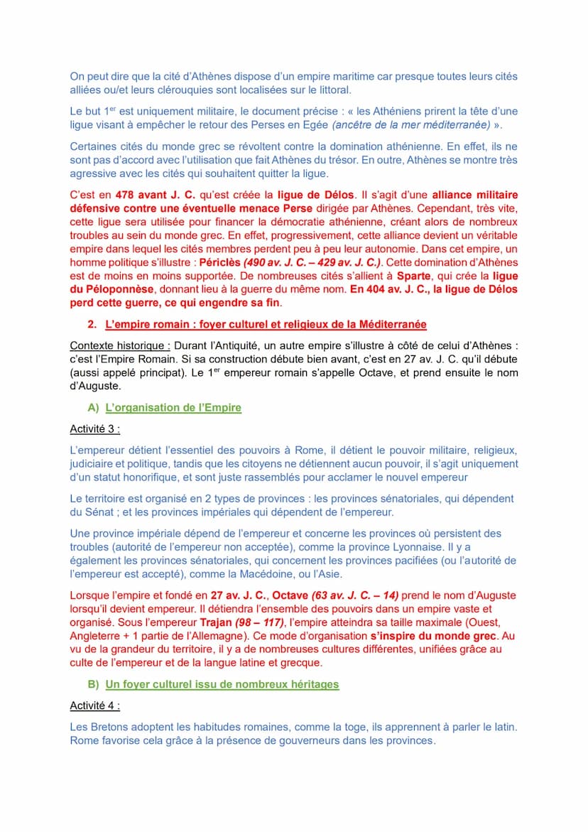 Thème 1 : Le monde méditerranéen: empreintes de l'Antiquité et du Moyen-Age
Chapitre 1: La méditerranée : les empreintes grecques et romaine