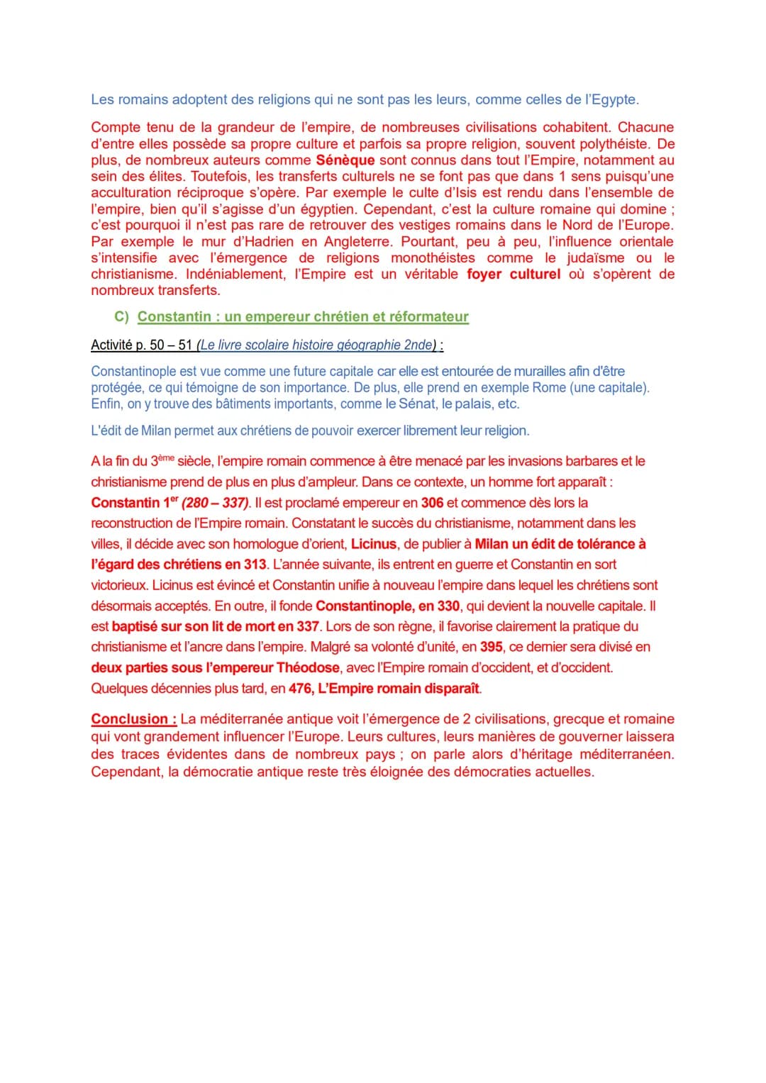 Thème 1 : Le monde méditerranéen: empreintes de l'Antiquité et du Moyen-Age
Chapitre 1: La méditerranée : les empreintes grecques et romaine