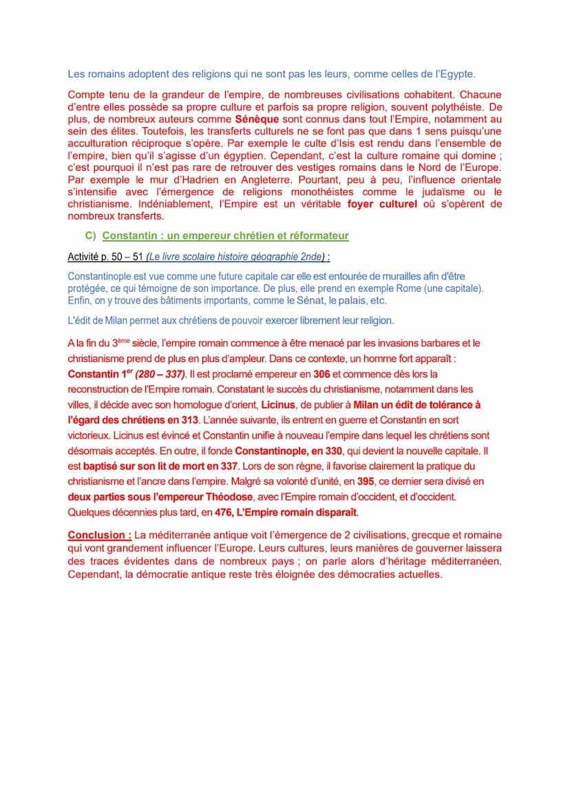 Thème 1 : Le monde méditerranéen: empreintes de l'Antiquité et du Moyen-Age
Chapitre 1: La méditerranée : les empreintes grecques et romaine