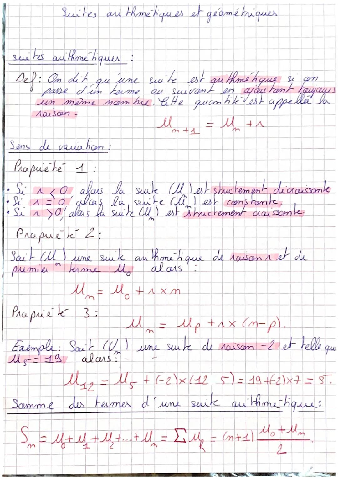 Suites arithmétiques et géométriques.

suites aithme ha.
avithmeiques :

Def: On dit qu une sui
ite est authmétique se on
suivant en ajou
pa