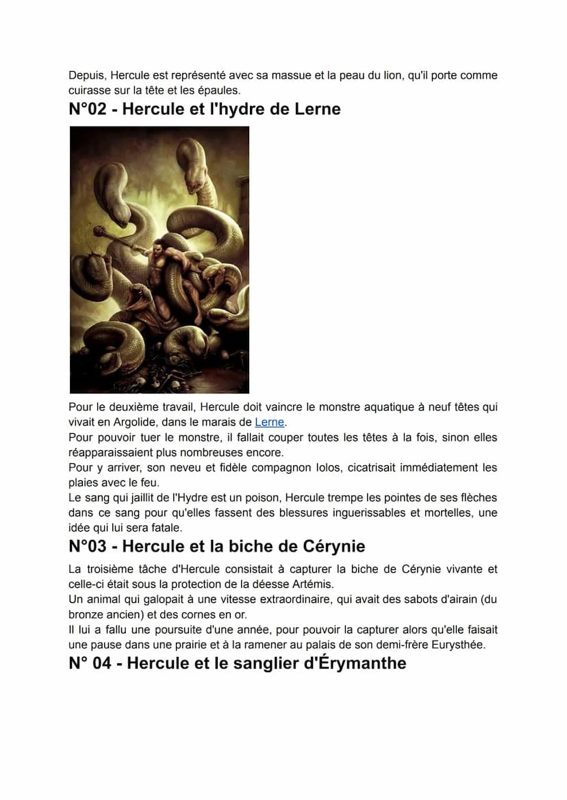 Les douze travaux d'Hercule
Liste détaillée des 12 travaux d'Hercule
Les écrits sur les "12 travaux d'Hercule" constituent l'une des histoir