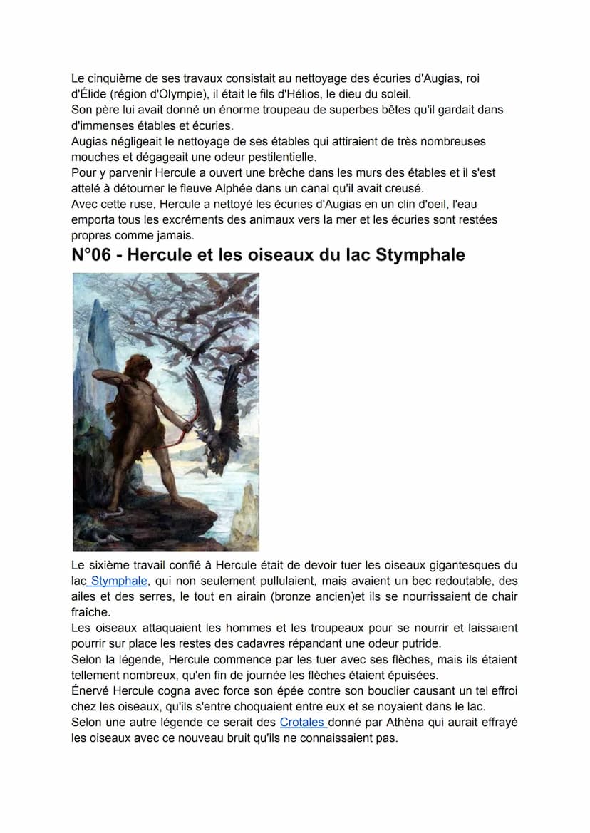 Les douze travaux d'Hercule
Liste détaillée des 12 travaux d'Hercule
Les écrits sur les "12 travaux d'Hercule" constituent l'une des histoir