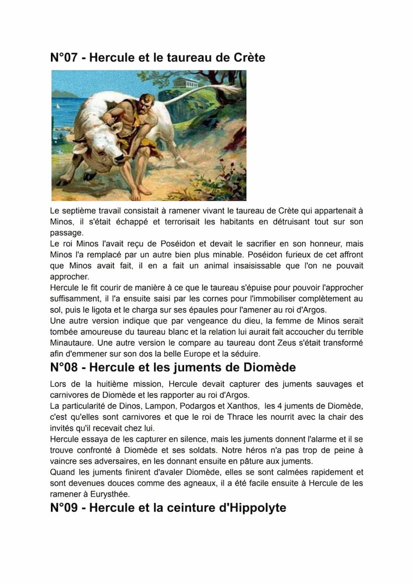 Les douze travaux d'Hercule
Liste détaillée des 12 travaux d'Hercule
Les écrits sur les "12 travaux d'Hercule" constituent l'une des histoir
