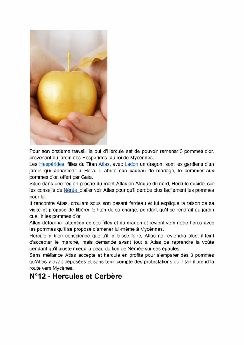 Les douze travaux d'Hercule
Liste détaillée des 12 travaux d'Hercule
Les écrits sur les "12 travaux d'Hercule" constituent l'une des histoir