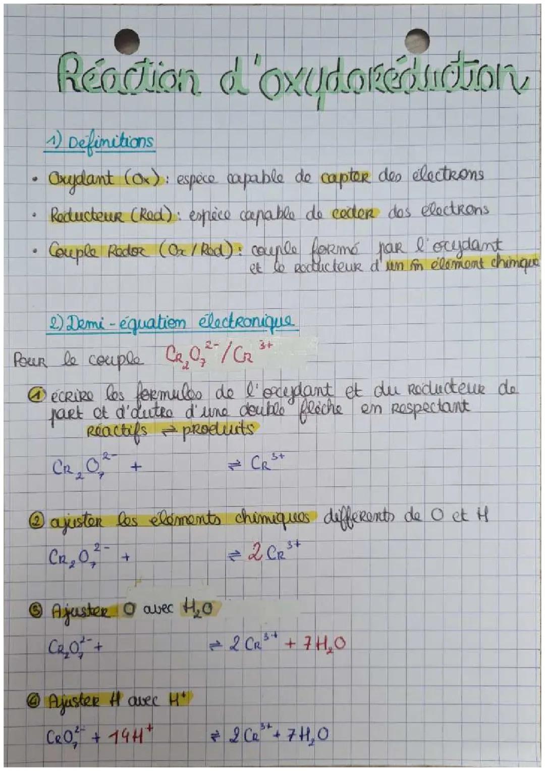 réactions d'oxydoréduction
