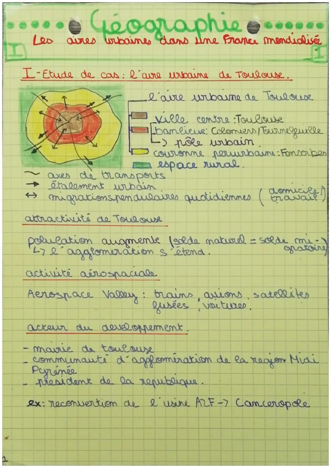 Géographie
Les aires urbaines dans une France mondialisée
I-Etude de cas: I´'aire urbaine de Toulouse.
l'aire urbaine de Toulouse
Kille cent
