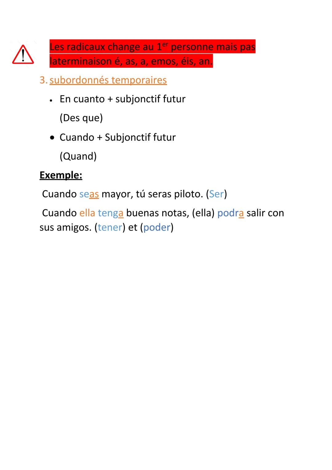 1. Formation : Infinitif + Terminaison
Hablar
Comer
Hablaré
Comeré
Hablaras
Comeras
Hablara
Comera
Yo
Tu
El / Ella
Leçon Espagnol
Future de 