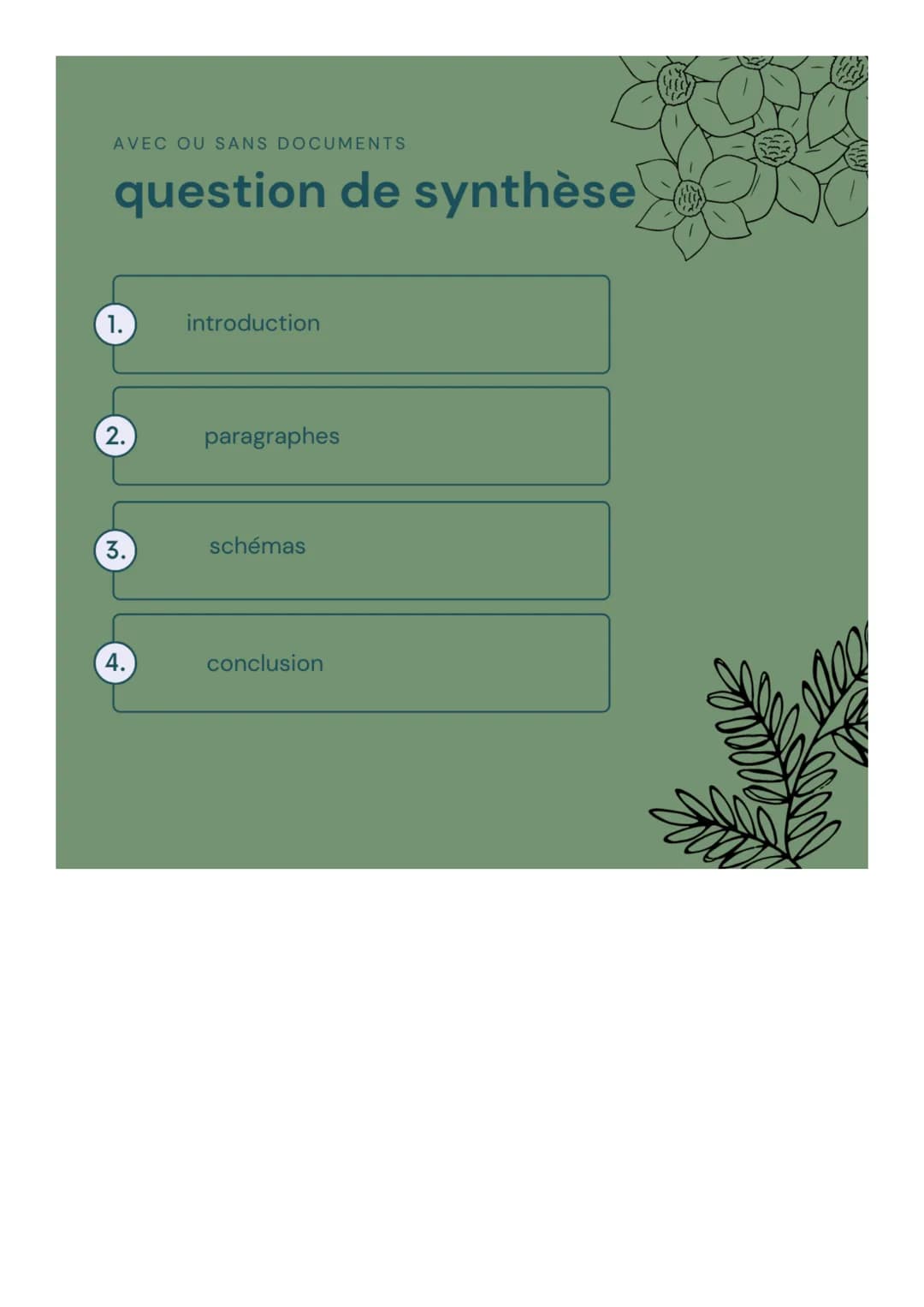 Exercice type
évaluations des connaissances AVEC OU SANS DOCUMENTS
question de synthèse
1.
2.
3.
4.
introduction
paragraphes
schémas
conclus