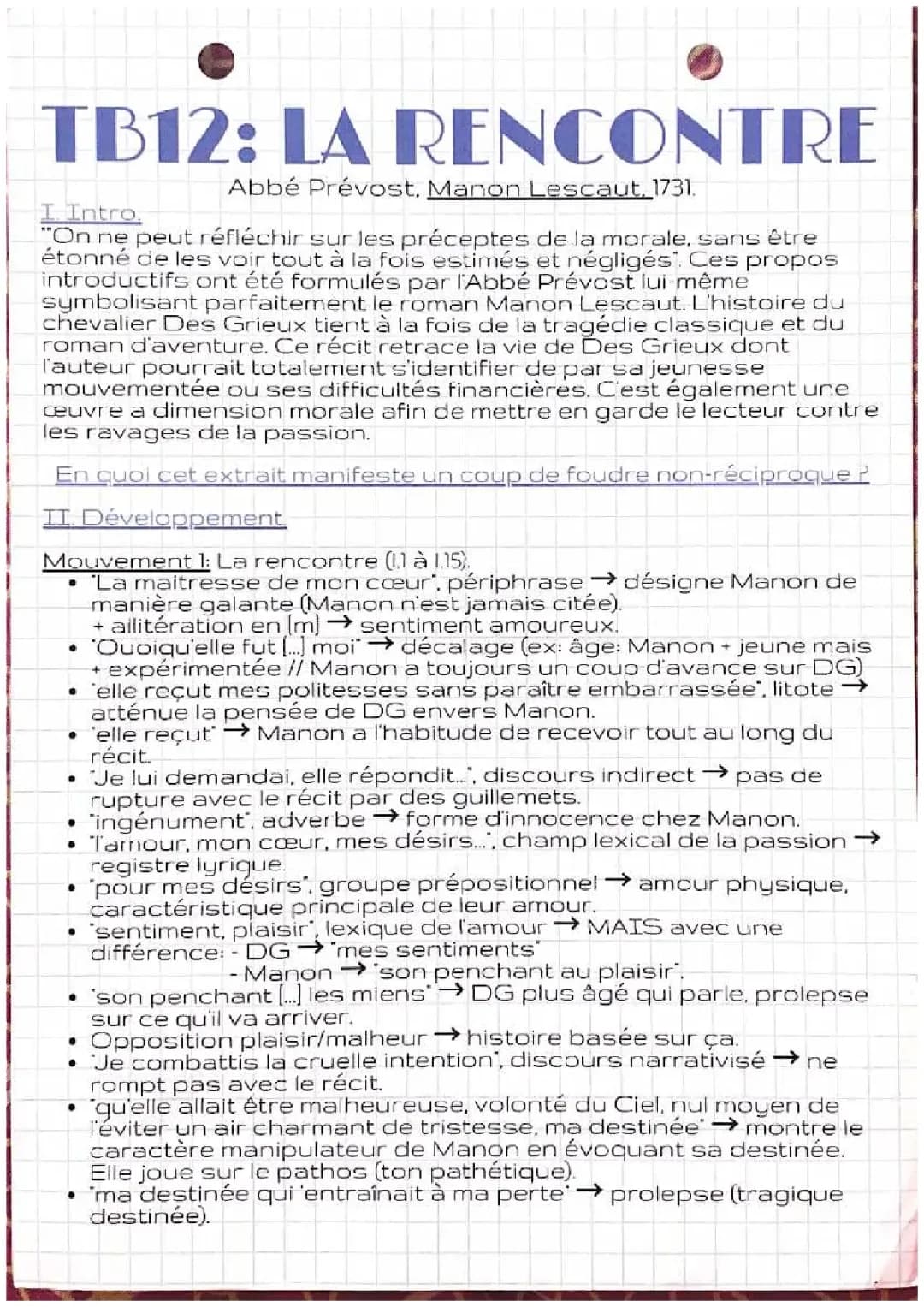 Manon Lescaut: La Rencontre - Analyse linéaire PDF et Résumé