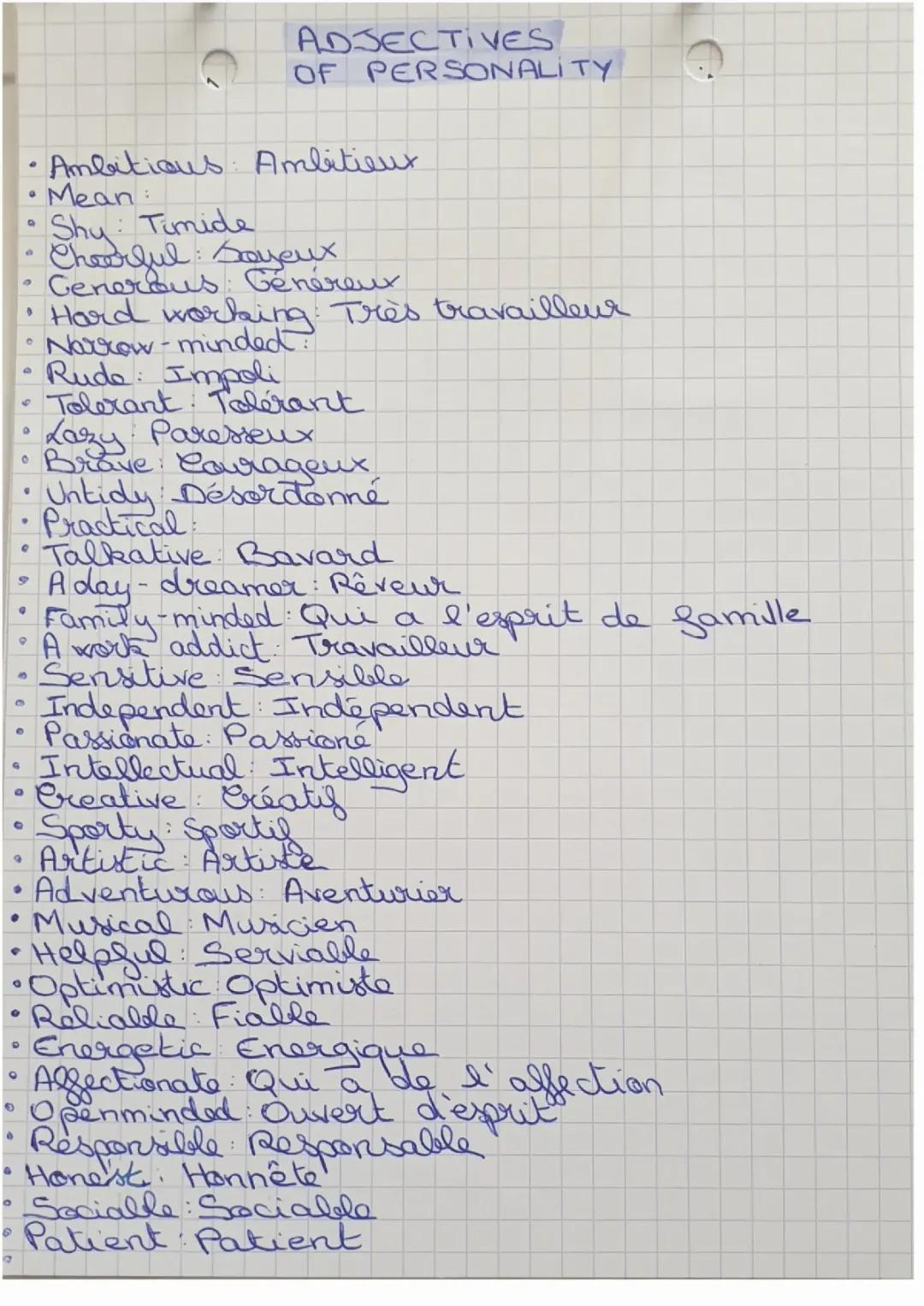 Adjectifs de personnalité 