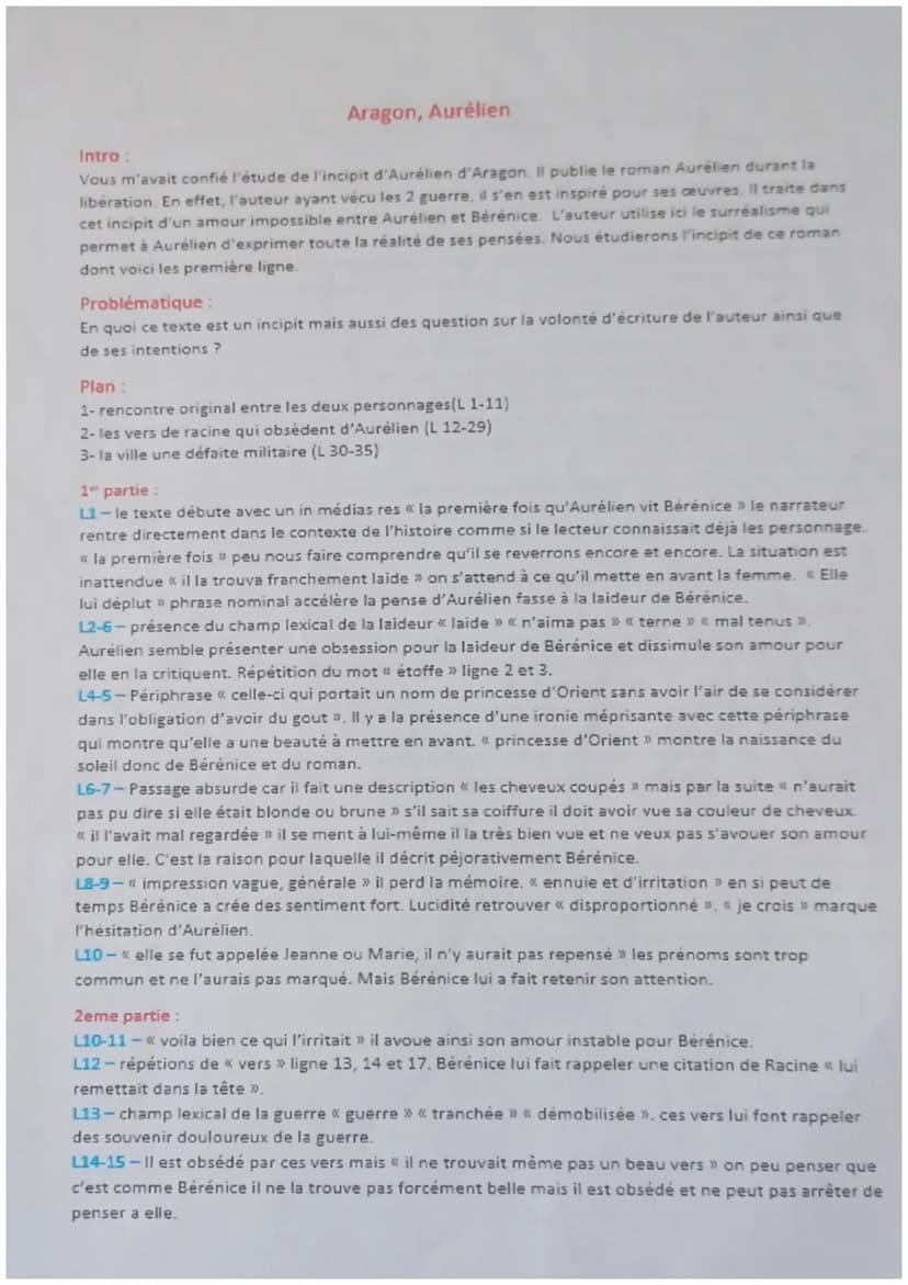 01 personnages en marge, plaisirs du romanesque
1
Aragon, Aurélien, 1944
Texte 1.3
La première fois qu'Aurélien vit Bérénice, il la trouva f