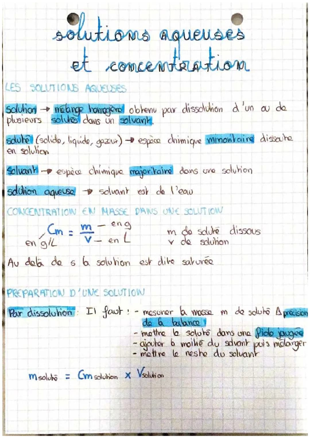 Solutions aqueuses et concentrations 