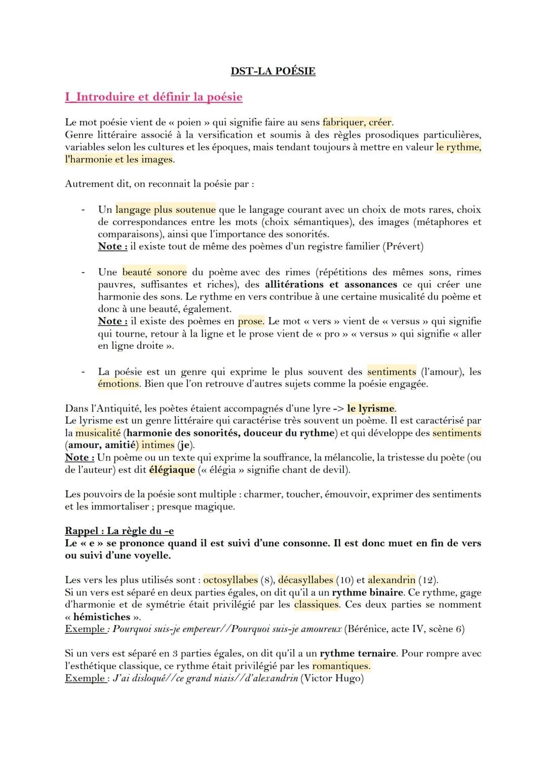 DST-LA POÉSIE
I_Introduire et définir la poésie
Le mot poésie vient de « poien » qui signifie faire au sens fabriquer, créer.
<<
Genre litté