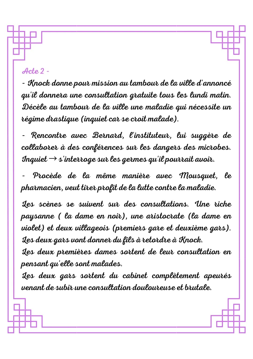 Knock
Le triomphe de la médecine
Décor pour chaque acte:
- Acte 1: Au bord d'une gare, puis
sur une route de campagne
Acte 2: Ancien domicil