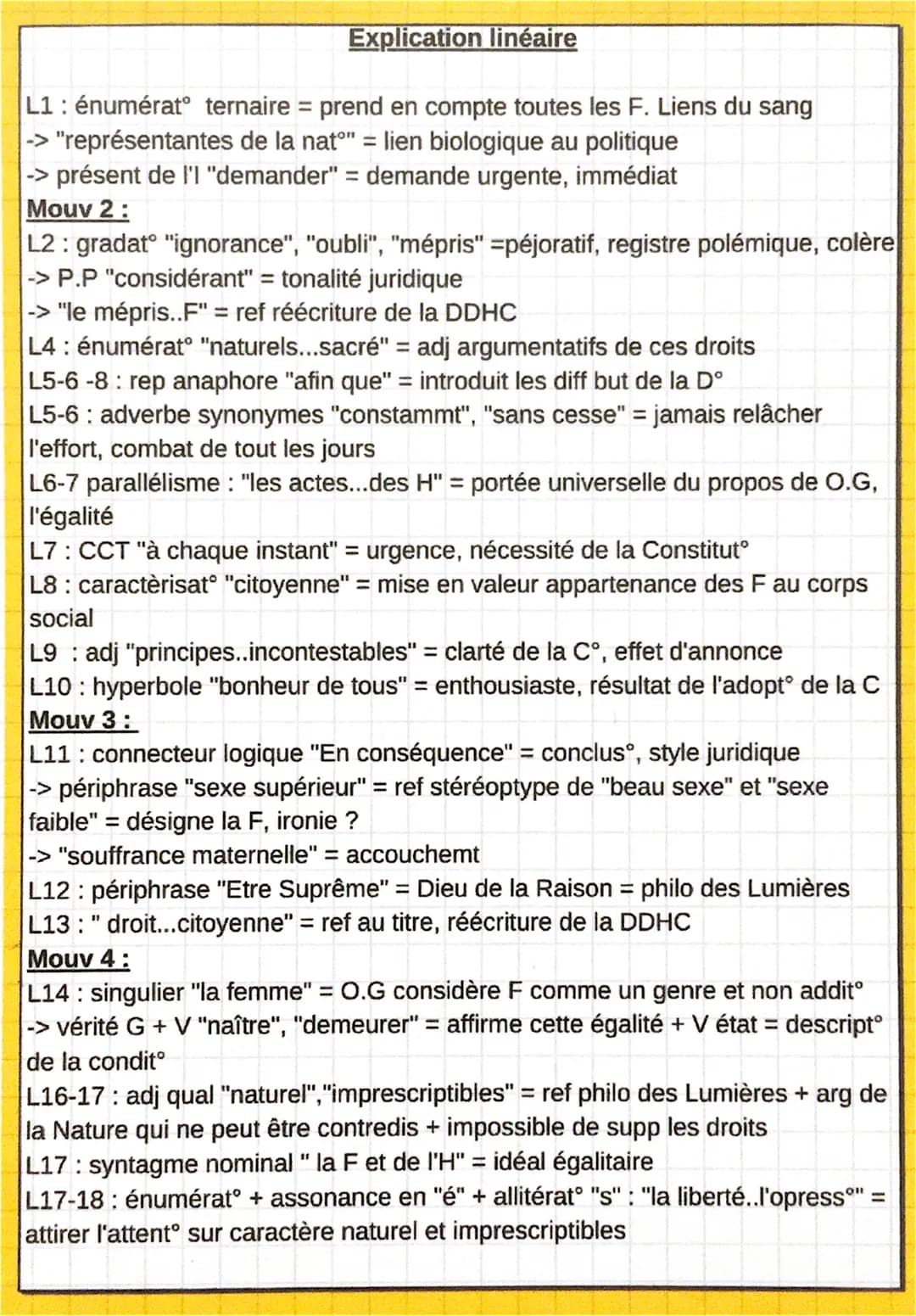 Texte 11
Préambule, Olympe de Gouges
Intro :
JO.G est une femme de mettre qui s'inscrit dans le mouv des lumières par
ses œuvres progressist