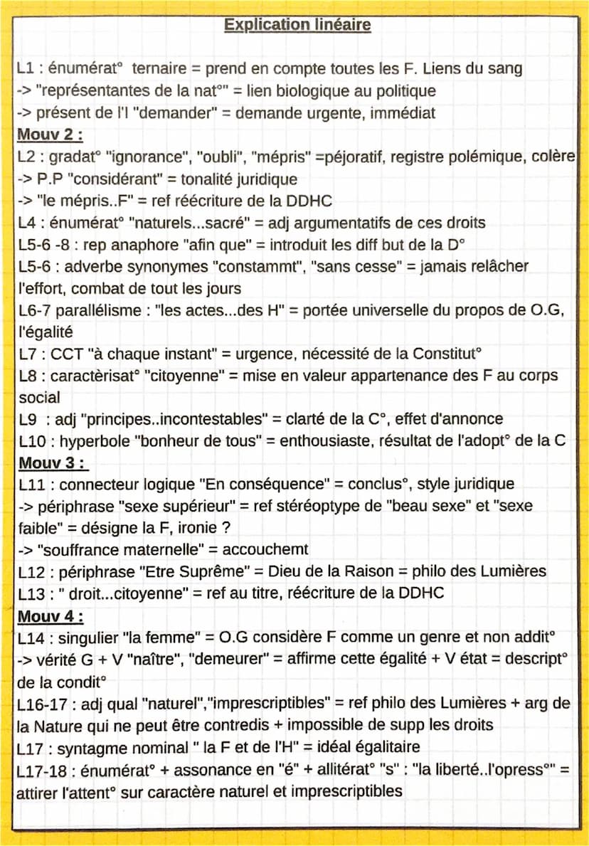 Texte 11
Préambule, Olympe de Gouges
Intro :
JO.G est une femme de mettre qui s'inscrit dans le mouv des lumières par
ses œuvres progressist