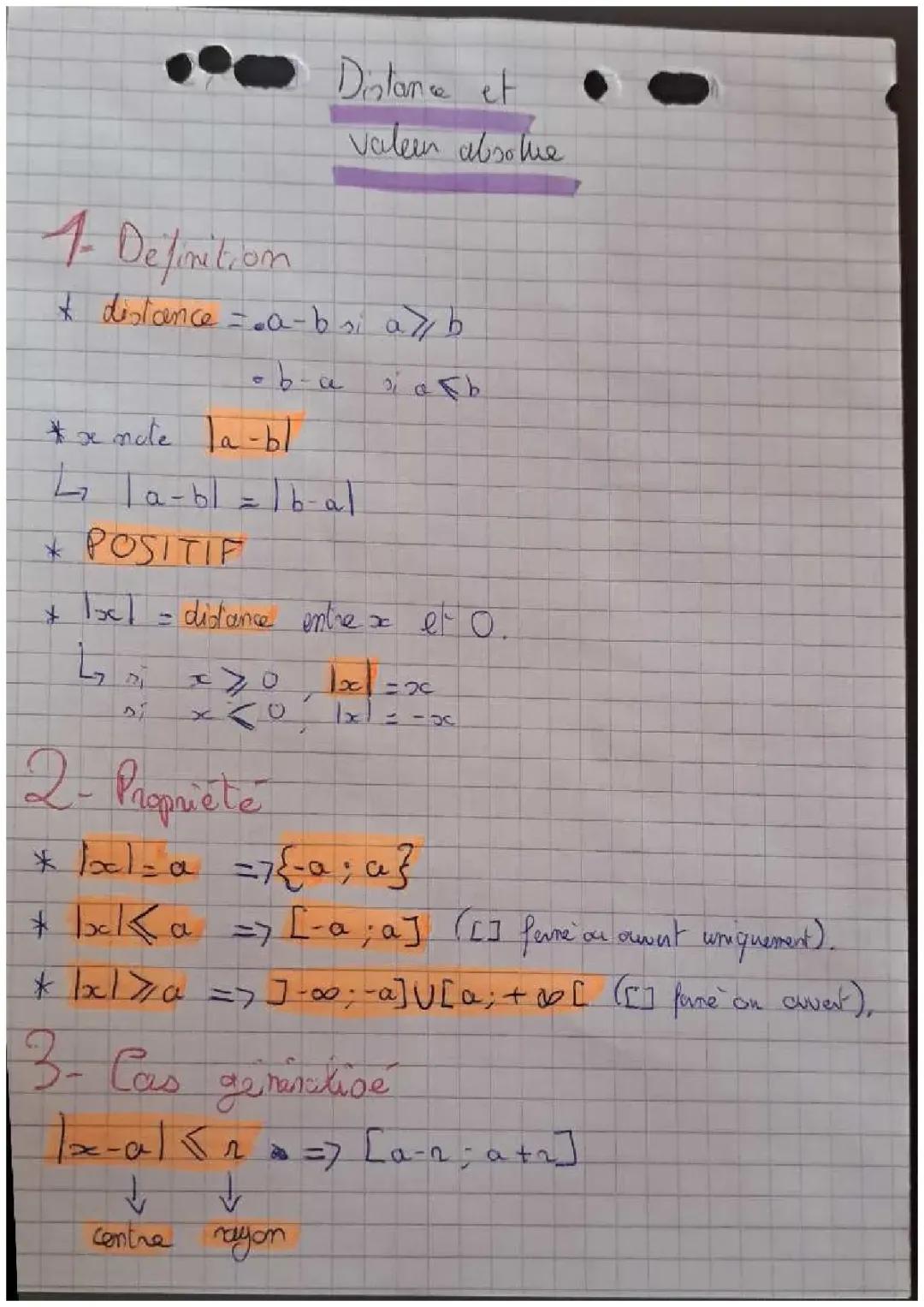 Comprendre les distances et valeurs absolues - Fiche de révision maths seconde
