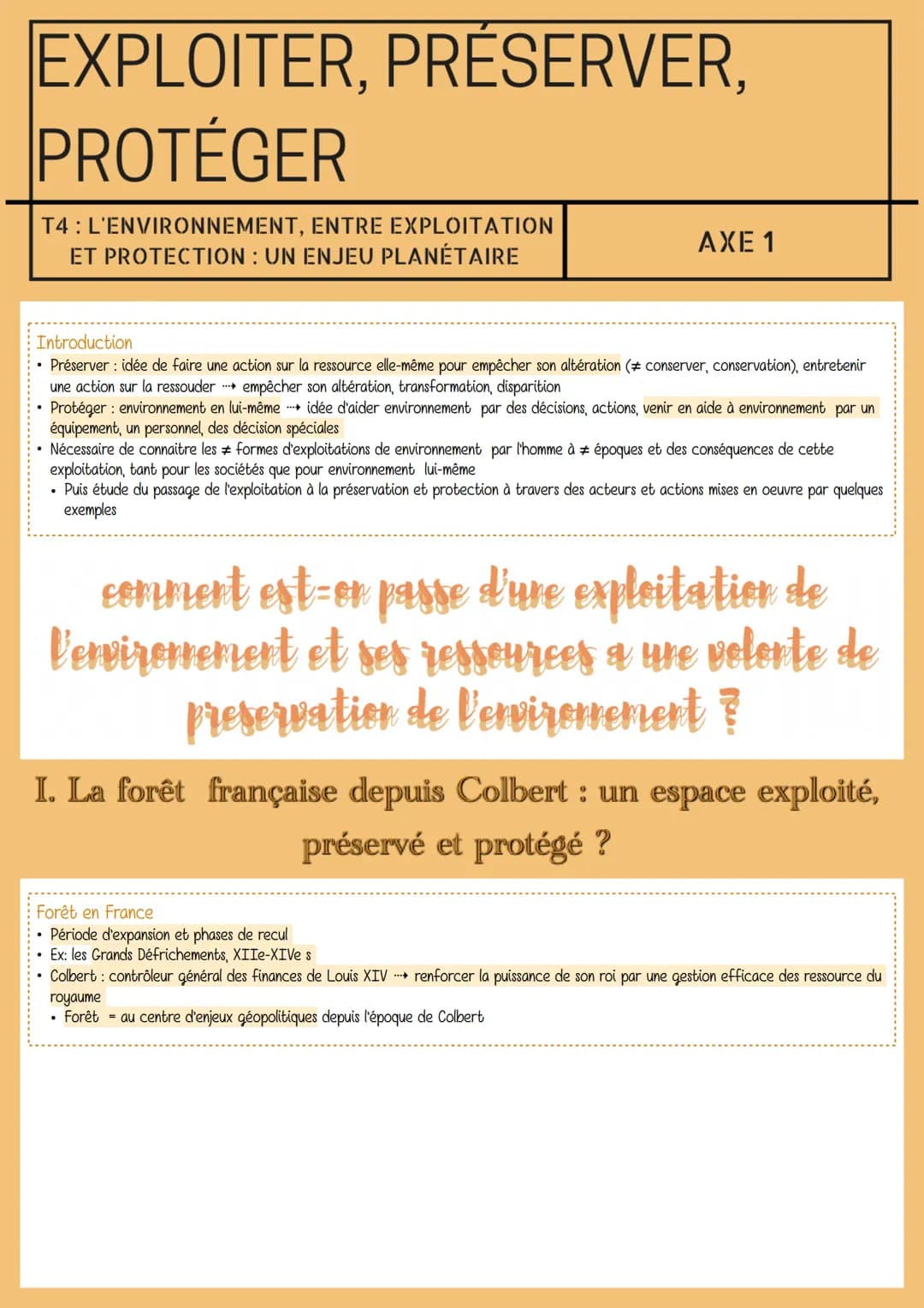 EXPLOITER, PRÉSERVER,
PROTÉGER
T4: L'ENVIRONNEMENT, ENTRE EXPLOITATION
ET PROTECTION : UN ENJEU PLANÉTAIRE
Introduction
• Préserver : idée d