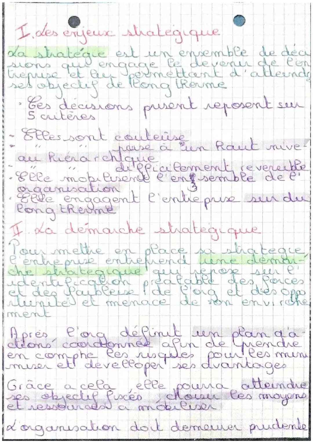 Thème : Le management stratégique, du diagnostic à la fixation des objectifs.   Chapitre 5 : Qu’est ce que la stratégie ? 