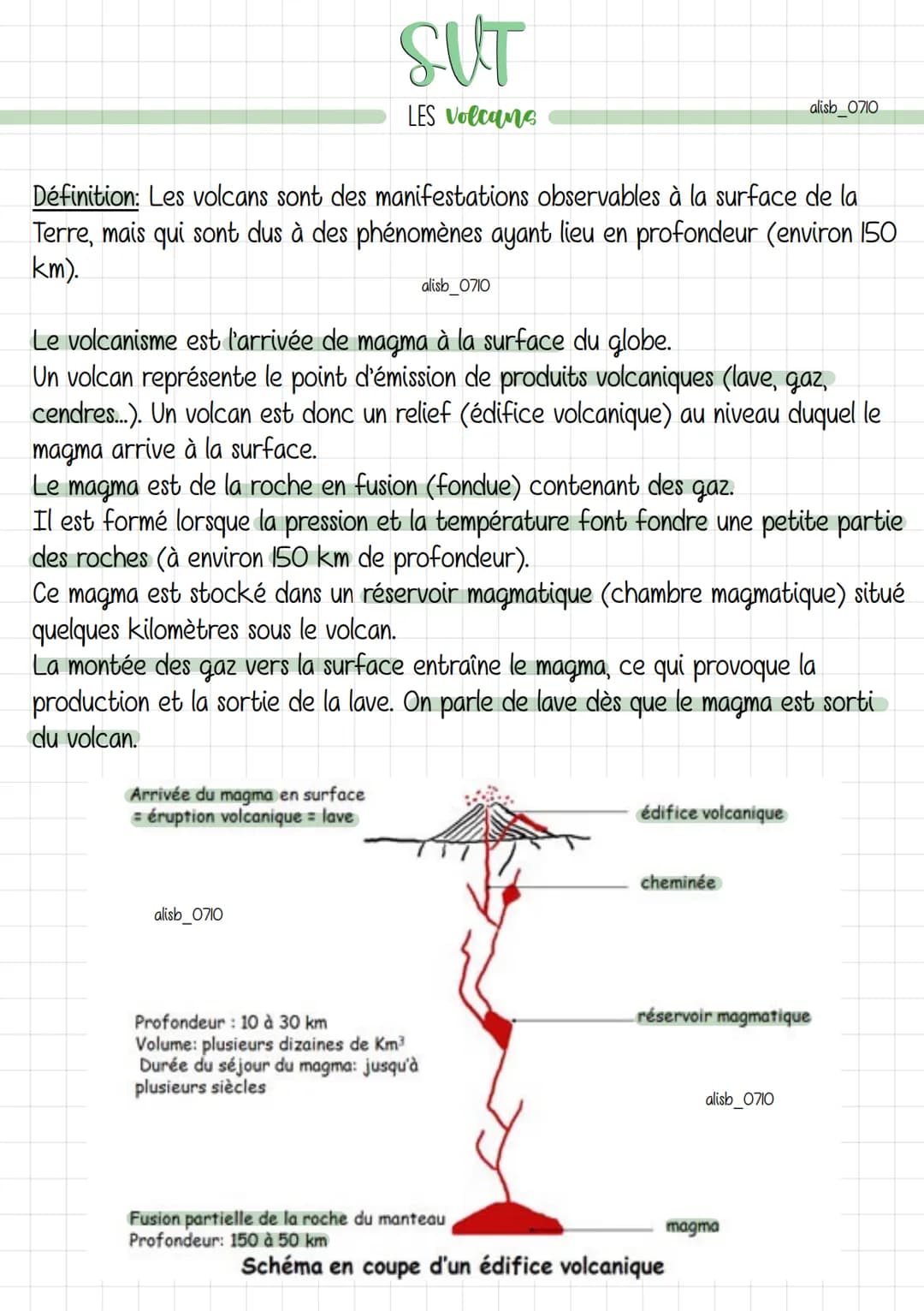 SUT
LES Volcans
Définition: Les volcans sont des manifestations observables à la surface de la
Terre, mais qui sont dus à des phénomènes aya