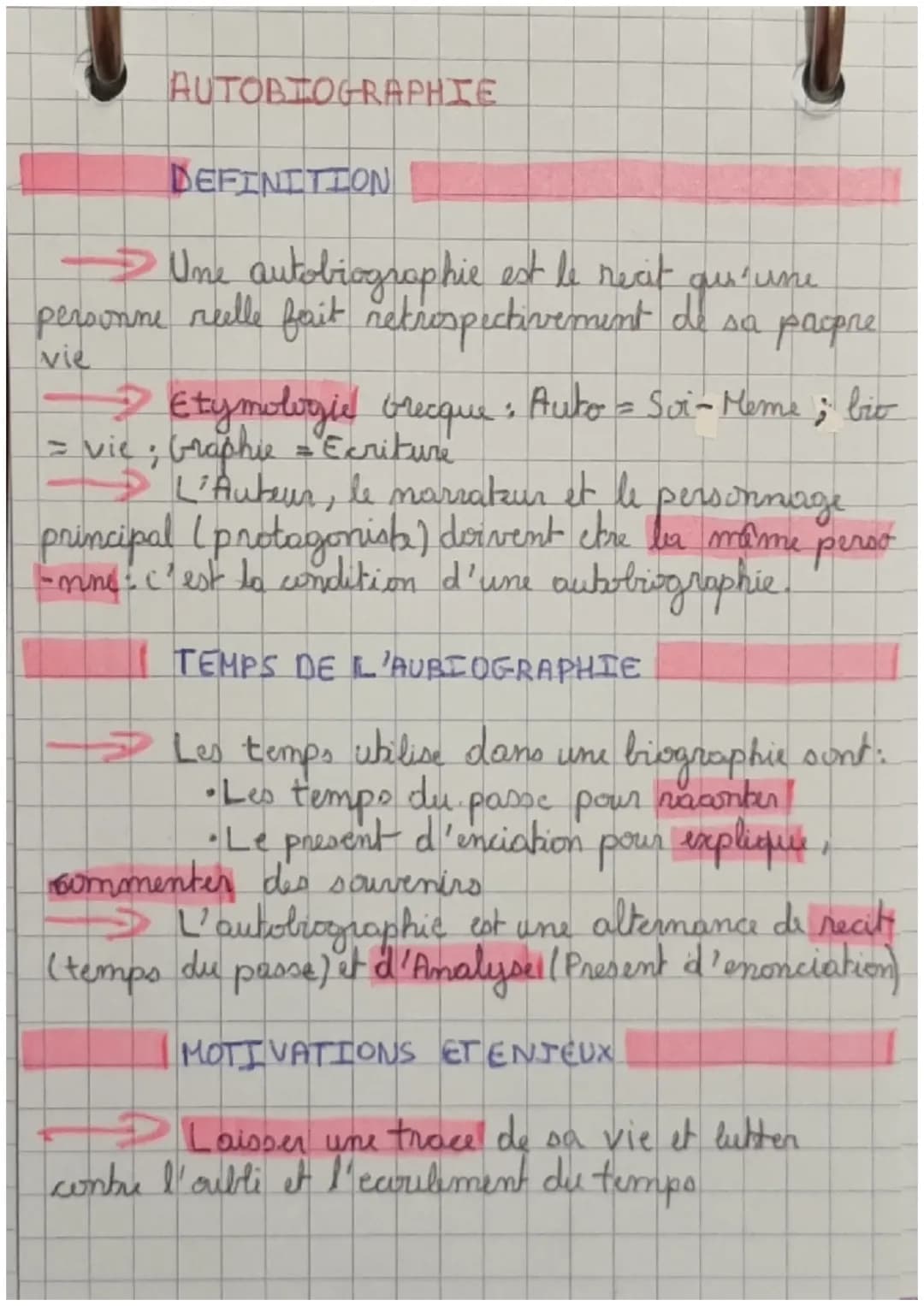AUTOBIOGRAPHIE
DEFINITION
→ Une autobiographie est le recit qu'une
personne reelle fait retrospectivement de sa propre
vie
> Etymologie brec