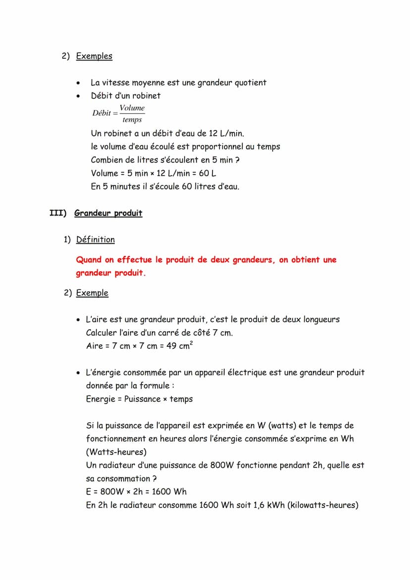 I)
Notions de grandeur quotient et produit
Vitesse moyenne
1) Définition:
La vitesse moyenne v d'un mobile parcourant une distance d pendant