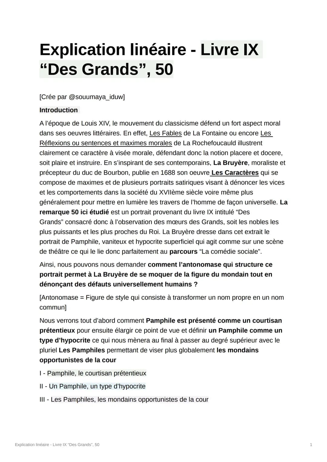  Explication linéaire - «Des Grands», 50 (Les Caractères de La Bruyère)