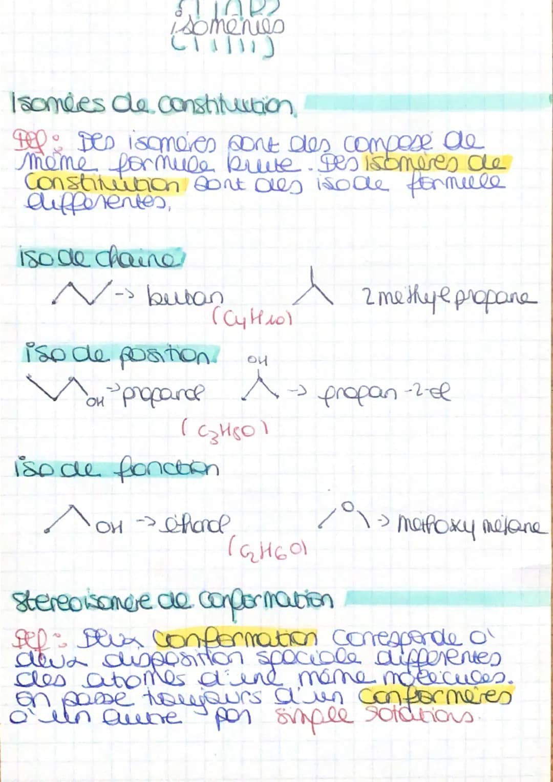 isoménies
(TITII)
Isomées de constitution.
0
Del Des isomores sont des compose de
même formule brive. Des isomeres de
Constitution sont des 