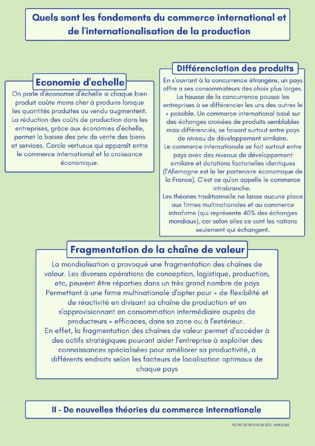 Quels sont les fondements du commerce international et
de l'internationalisation de la production
Avantage absolue
Adam Smith
Un pays doit s