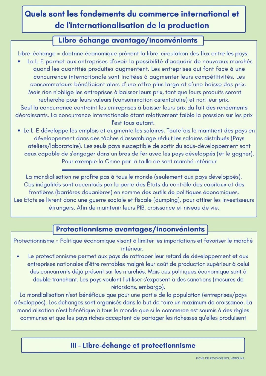 Quels sont les fondements du commerce international et
de l'internationalisation de la production
Avantage absolue
Adam Smith
Un pays doit s