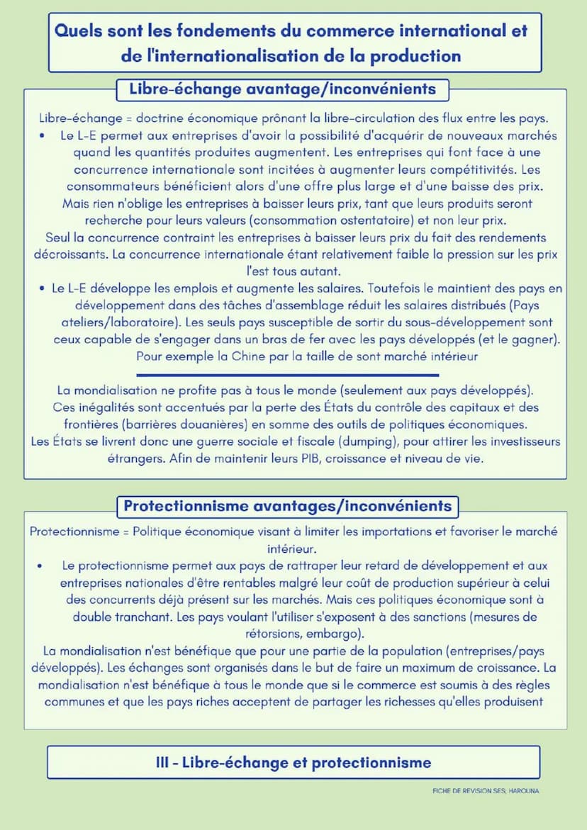 Quels sont les fondements du commerce international et
de l'internationalisation de la production
Avantage absolue
Adam Smith
Un pays doit s