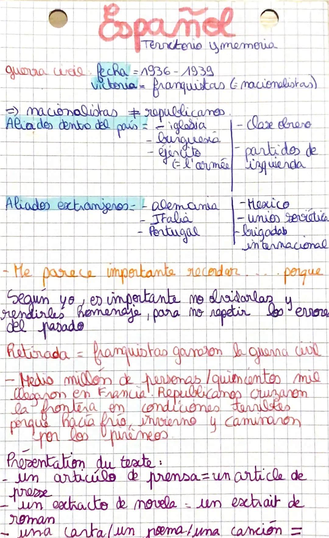 Territorio y memoria
guerra weil fecha = 1936-1939
victoria - franquistas (= nacionalistas)
=) nacionalistas + republicanos
Aliados dentro d