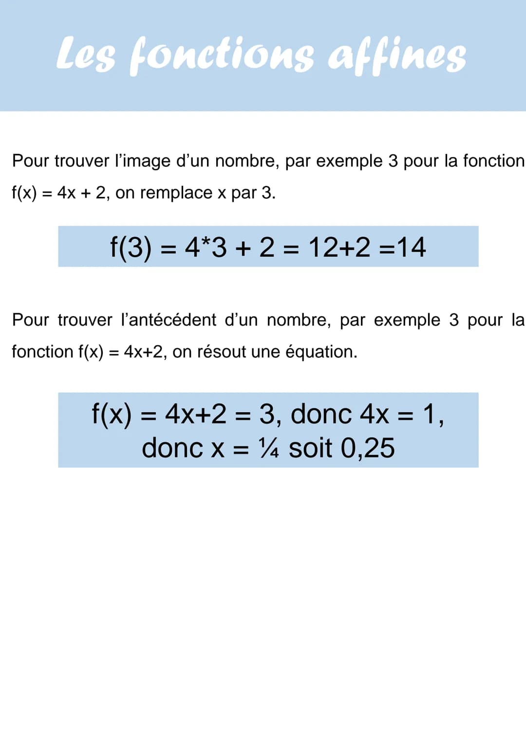 Les fonctions affines
Une fonction affine est une fonction de la forme :
f(x) =
Avec a et b qui sont des nombres réels. A est le coefficient