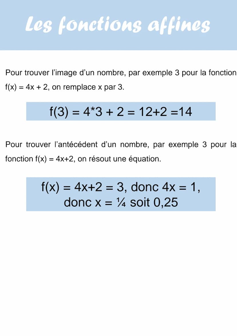 Les fonctions affines
Une fonction affine est une fonction de la forme :
f(x) =
Avec a et b qui sont des nombres réels. A est le coefficient