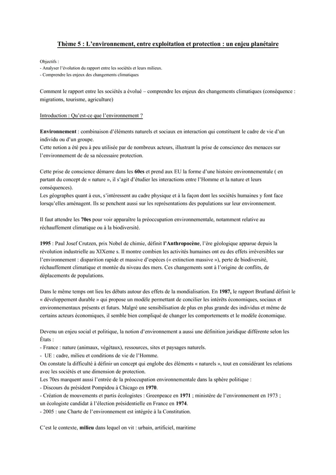 thème 5 l’environnent entre exploitation et protection un enjeu planétaire 