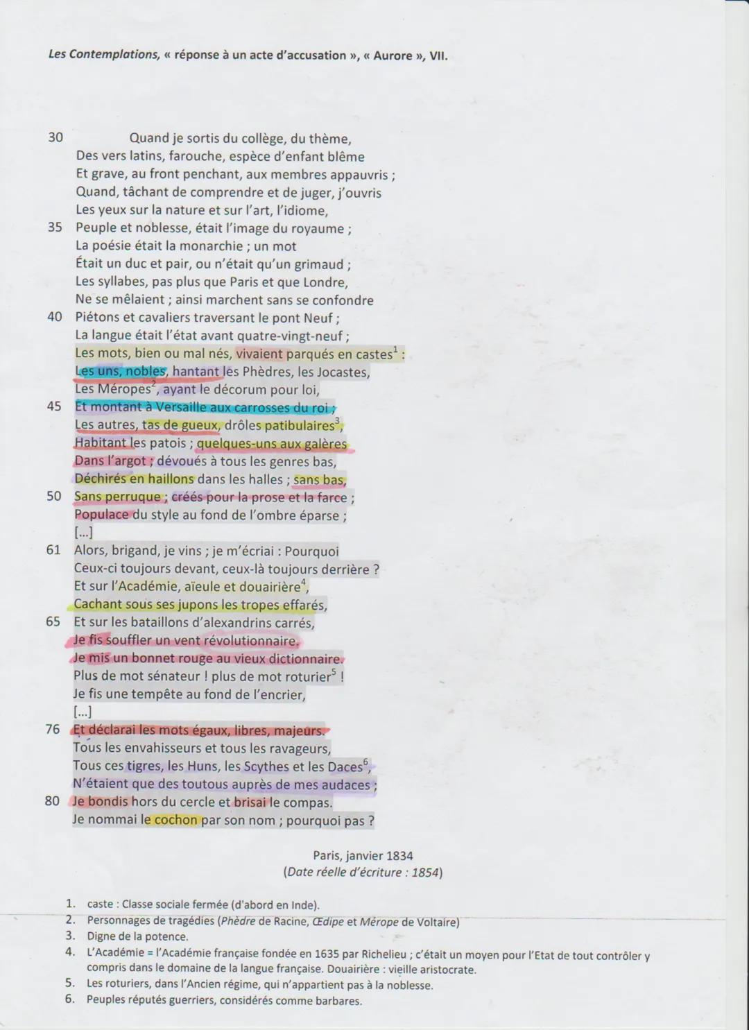 # Reponse à un acte d'accusation

Intro:

Pe 25/02/1830 jere représentato Hernani, scandale
car alexandrin desarticuler, mélange des registr