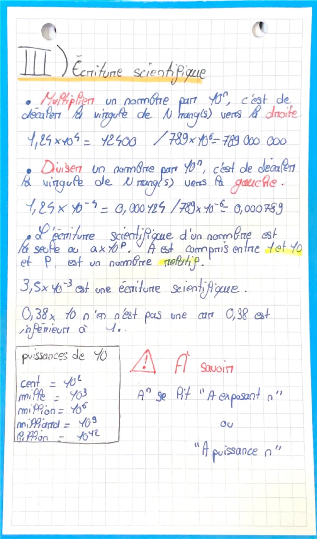 •PUISSANCES
I) Exposants positifs
• a est un nomme relating et a un Dambre
entien superieur à 1.
a"
an
=
axaxa...xa
fais
a° = 41a" - a
35 = 