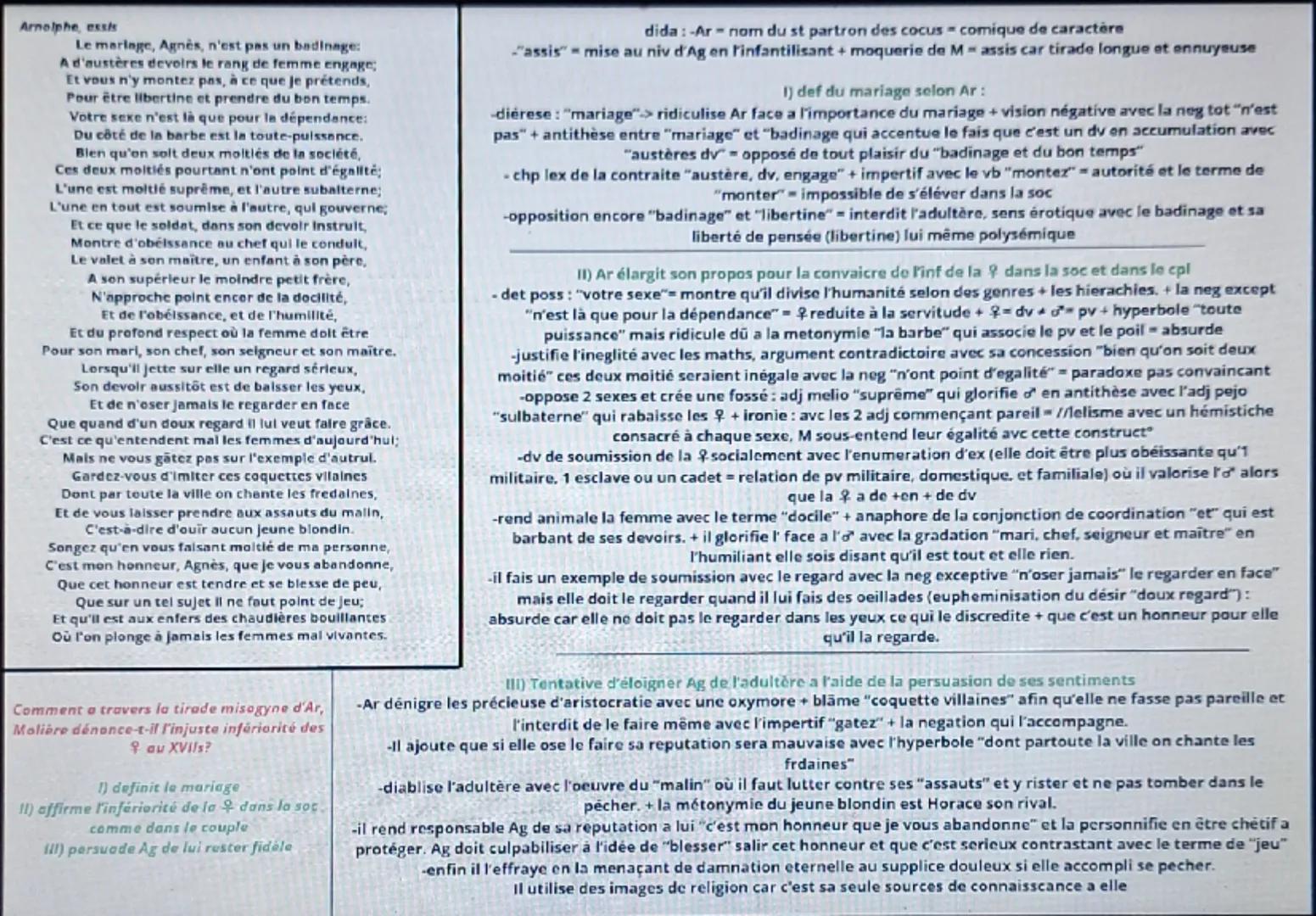 --- OCR Start ---
. 
: 
La Tirade misogyne d'Arnolphe
Molière: dramaturge/acteur utilise la comedie pour "châtier les mœurs par le rire" par