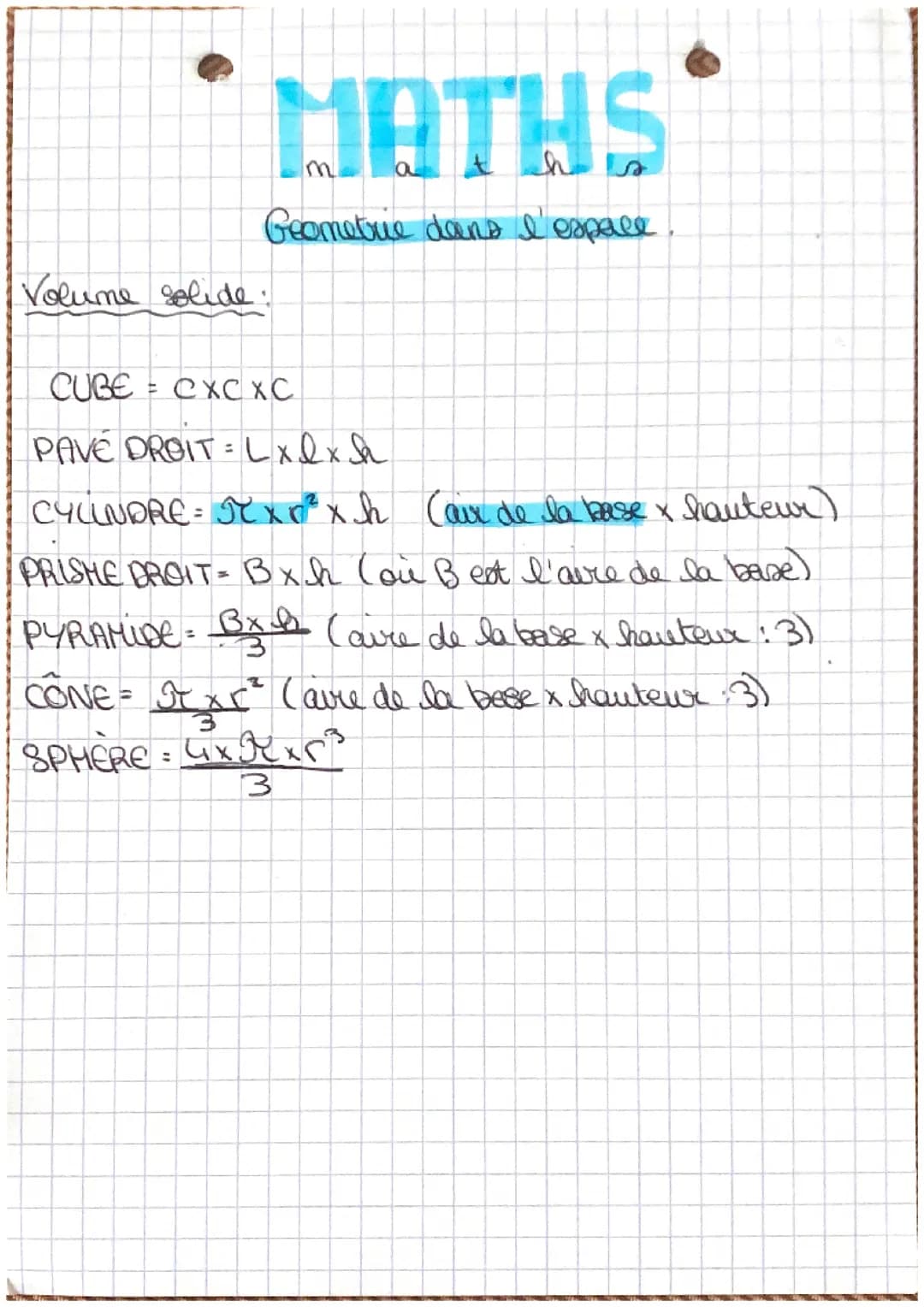 Maths: formule volume