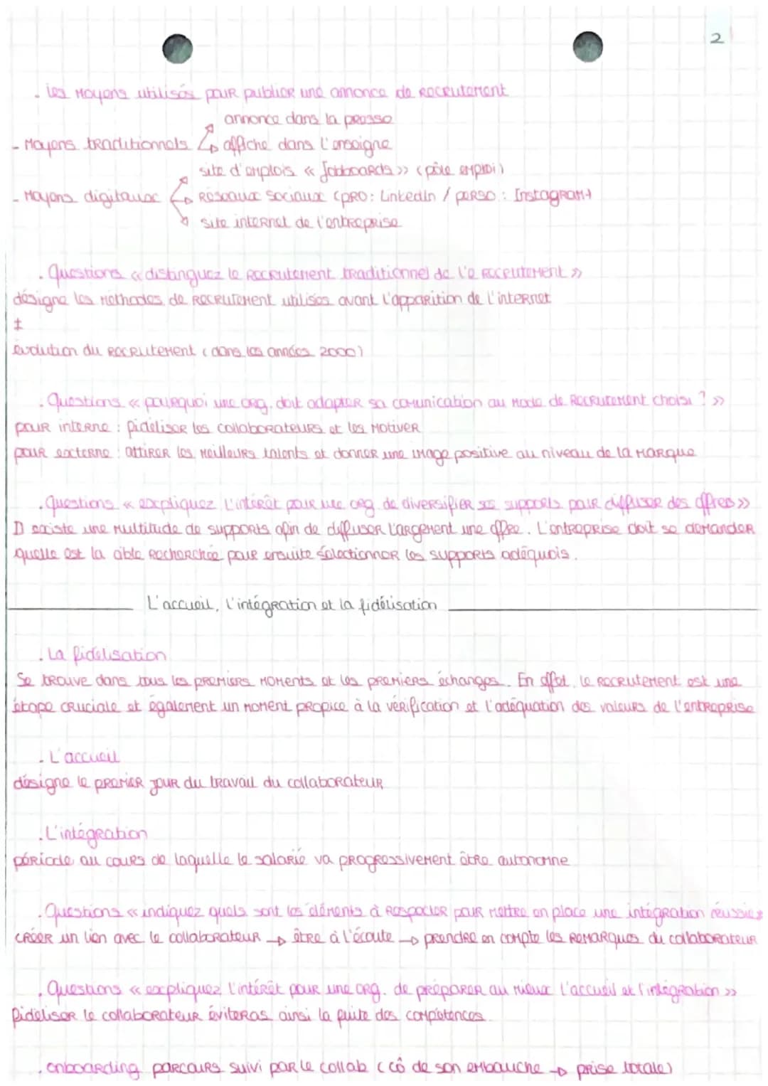 • RH CHAP 2
La communication adapté au mode de Recrutement
Lo Recrutement
Recouvre l'ensemble des actions destinées à trouver une personne a