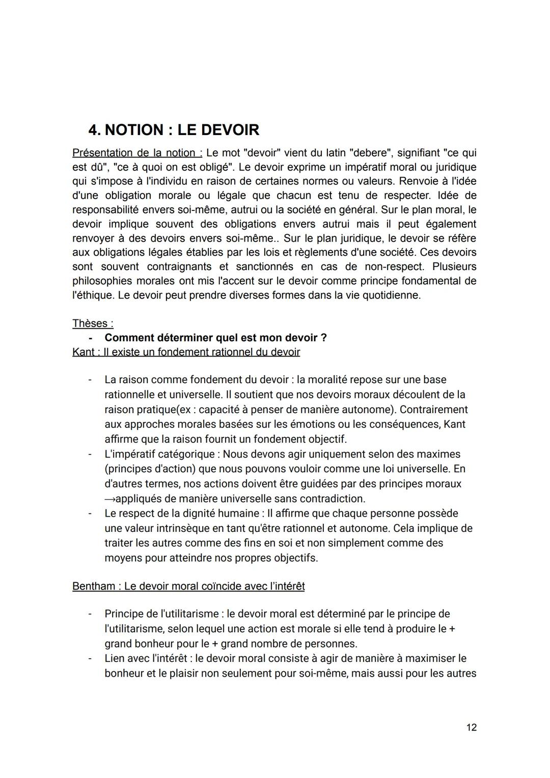 4. NOTION: LE DEVOIR

Présentation de la notion: Le mot "devoir" vient du latin "debere", signifiant "ce qui
est dû", "ce à quoi on est obli