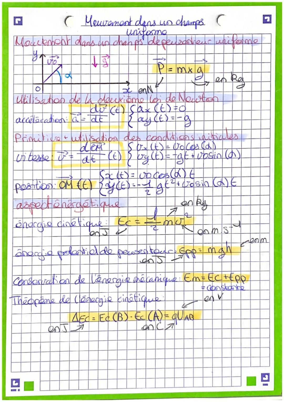 ( Meuvement dans un champs (
uniforme
Mocctement dans un chanos de sensorieur wrifono

0

to
↓

enn
$P = mxg$
= mxg mx2, en Ry
Utilisation d