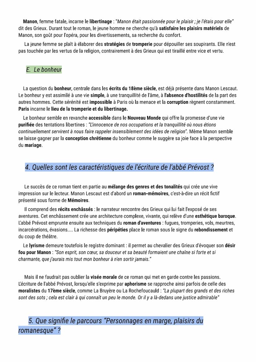 Cours sur Manon Lescaut (commentaire composé)
Voici une fiche de lecture complète (résumé et analyse) du roman Manon Lescaut de L'abbé Prévo