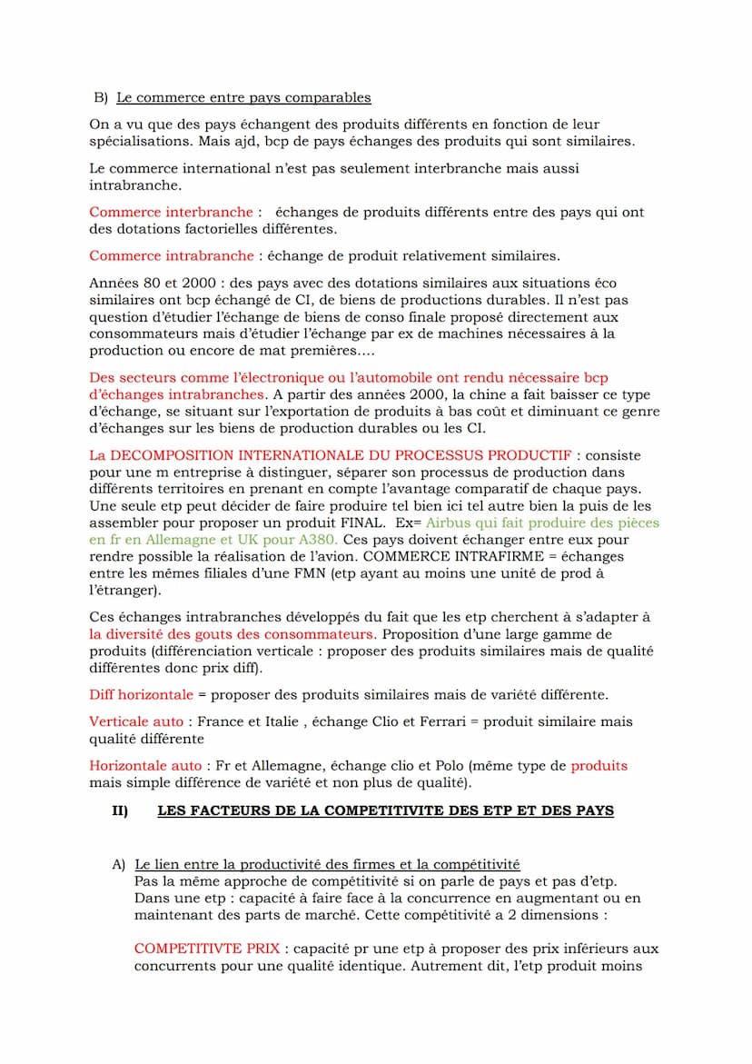 I) Les déterminants des échanges internationaux
A) Les avantages comparatifs et les dotations factorielles.
Le poids des avantages comparati