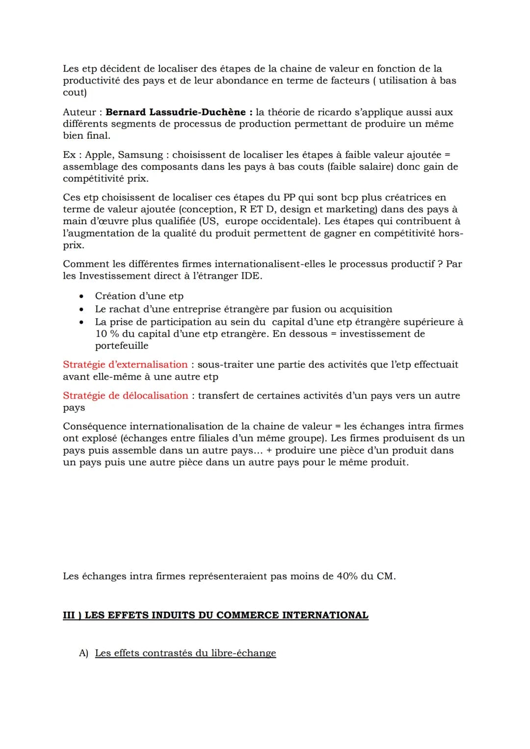 I) Les déterminants des échanges internationaux
A) Les avantages comparatifs et les dotations factorielles.
Le poids des avantages comparati