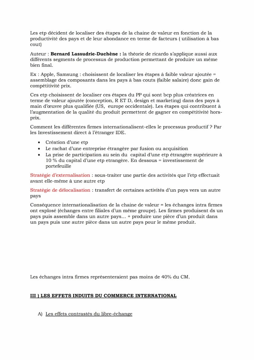 I) Les déterminants des échanges internationaux
A) Les avantages comparatifs et les dotations factorielles.
Le poids des avantages comparati