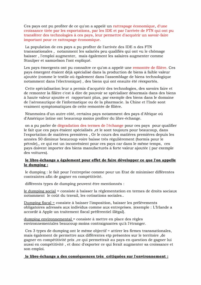 I) Les déterminants des échanges internationaux
A) Les avantages comparatifs et les dotations factorielles.
Le poids des avantages comparati