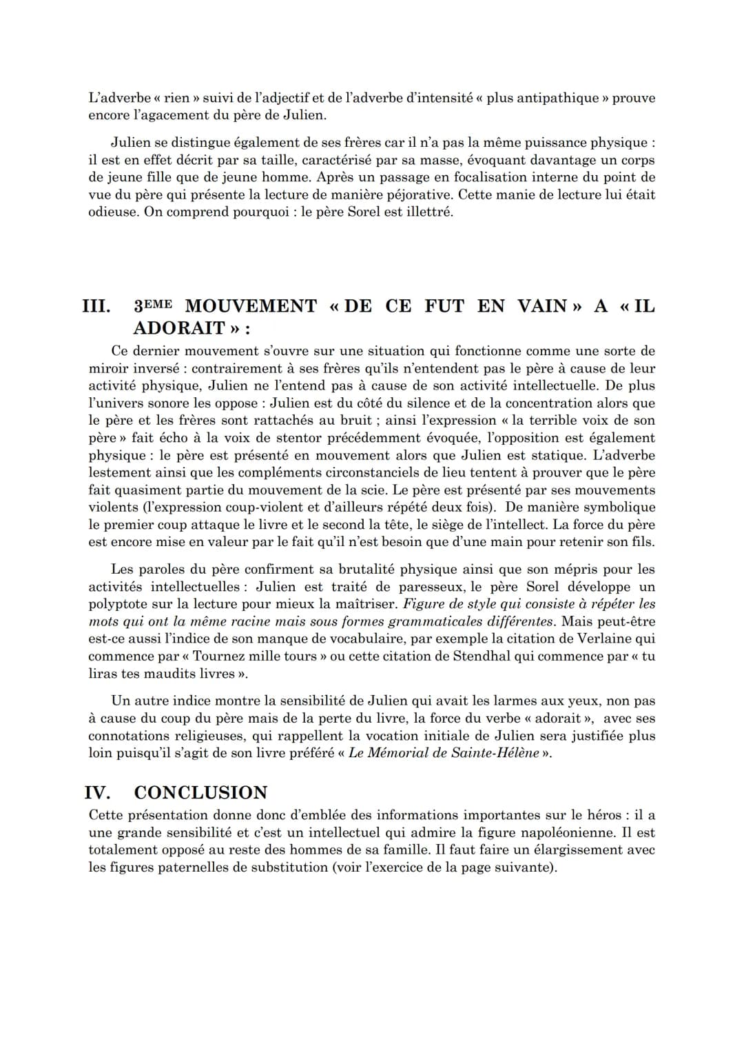 Extrait du chapitre IV :
« Un père un fils »
Le Rouge et le Noir, STENDHAL Lecture linéaire livre 1 chapitre 4
page 30 de « en approchant de